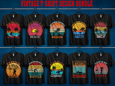 VINTAGE T-SHIRT DESIGN BUNDLE adventure t shirt beach tshirt branding bycycle tshirt design design graphic design logo mountain t shirt summer drinks tshirt summer tshirt surfing t shirt t shirt t shirt design tee shirt typography vintage tshirt design