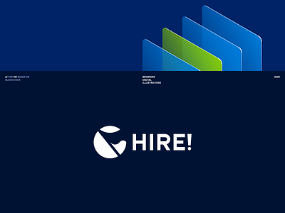 HIRE! ai blockchain blue cards ui circle logo darkblue flag logo green hr hr software isometry logodesigner symbol