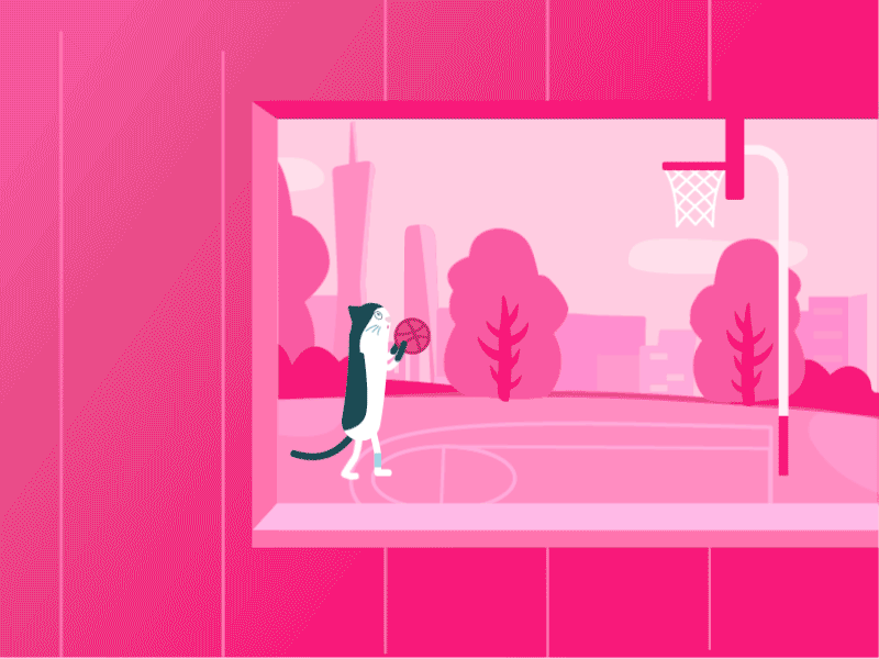 Hello, Dribbble! basketball cat debut first shot gif hello illustration pink