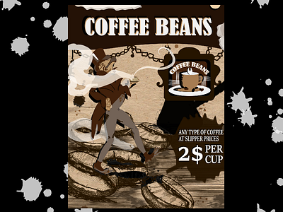 COFFEE BEANS LOGO AND ADVERTISING POSTER branding design graphic design illustration logo typography