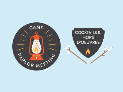Camp Meeting Icons badge camp flame lantern marshmallows vector