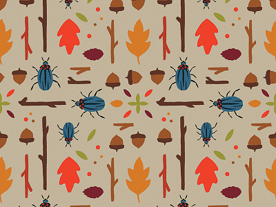 Fall Pattern acorn beetle fall leaf pattern sticks vector