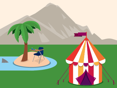 Mountains, beach, circus beach circus color illustration mountain vector