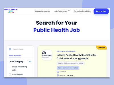 Public Health Jobs - Job Board design ui ux