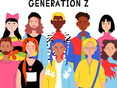 GENERATION Z YOUNG PEOPLE app cartoon character design digital diversity fashion flat hipster illustration lifestyle modern stickers teenager web