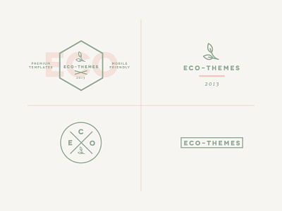 Eco-Themes clean eco emblem green icon leaf leaves logo mark marketplace minimalist red templates themes trees wordmark