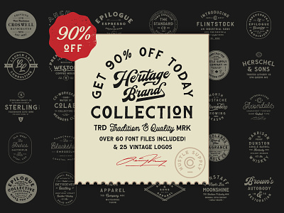 The Heritage Font Collection branding hand lettering lettering retro fonts typeface design vintage badge vintage branding vintage design vintage font vintage typography