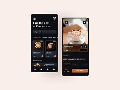 Online Coffee Shop app coffee shop coffee ui screens design food ordering app interface design ordering app ui ui design user interface ux