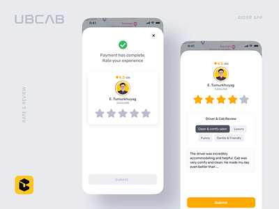 "Rating & Review" feature for UBCab on demand rating review taxi app ui ux