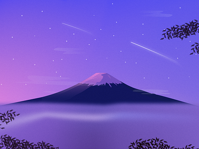 Mount Fuji gradient ice illustration japan landscape sky stars