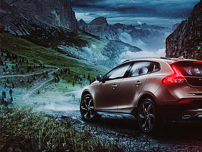 VOLVO V40 Cross Country compositing country cross landscape lights mountains photoshop rain red rocks v40 volvo