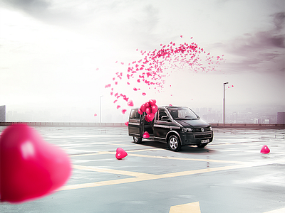 Volkswagen - Valentines Day 14th baloons car compositing day february heart photoshop rooftop transporter valentines volkswagen