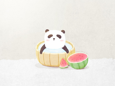 summer panda，watermelon，illustration，ps