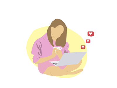 Lady on Laptop drinking Coffee adobe illustrator design flat design graphic design illustration