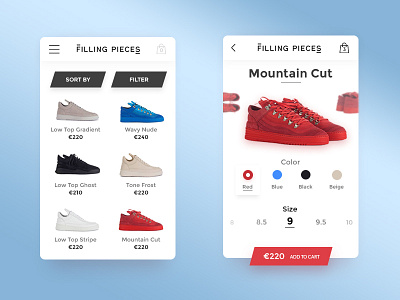 Concept - Filling Pieces Mobile App app card clean colors design ecommerce mobile photoshop shoes shop store webshop