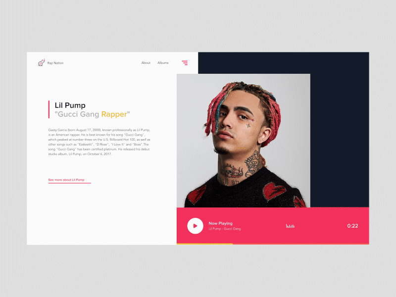 Music Site - Invision Studio design gif gif animation graphic design gucci interaction interaction design interaction designer invision invision studio minimal music music app pink single page ui user experience user interface ux website