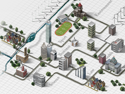 City Grid app building icon isometric municipal set skyscraper
