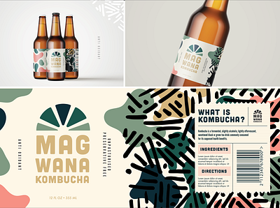 Kombucha brand identity bottle branding glass identity kombucha logodesign packaging pattern