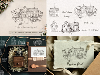 Hand drawn houses set