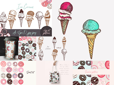 Hand drawn ice cream. Vector set branding cream design dessert donut elements graphic graphic design hand drawn ice cream illustration retro sweet vector vintage