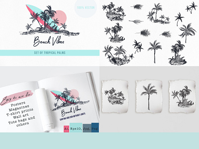 Beach vibes. Palm trees vector set branding collection design elements graphic hand drawn illustration island leaf logo palm set summer trees tropic tropical vector vibes vintage