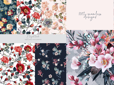 Elegant touch. Seamless vector patterns set bloom collection design elegant fabric floral flower graphic illustration pattern rose seamless set spring textile vector vintage