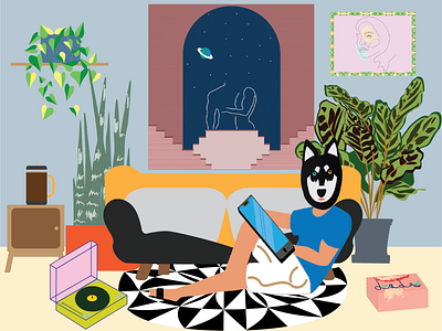 Sad Husky In His Room branding design graphic design illustration vector