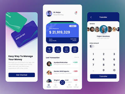DetQ - Banking Mobile App apps design finance homescreen inspiration mobile splashscreen transferscreen ui