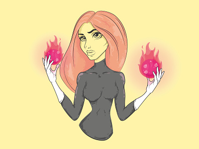 powergirl balls beautifull character fire girl grey illusration pink power vector yellow