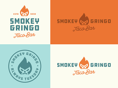Smokey Gringo Final Identity branding design emblem flame food icon identity illustration logo luchador mark restaurant taco typography vector