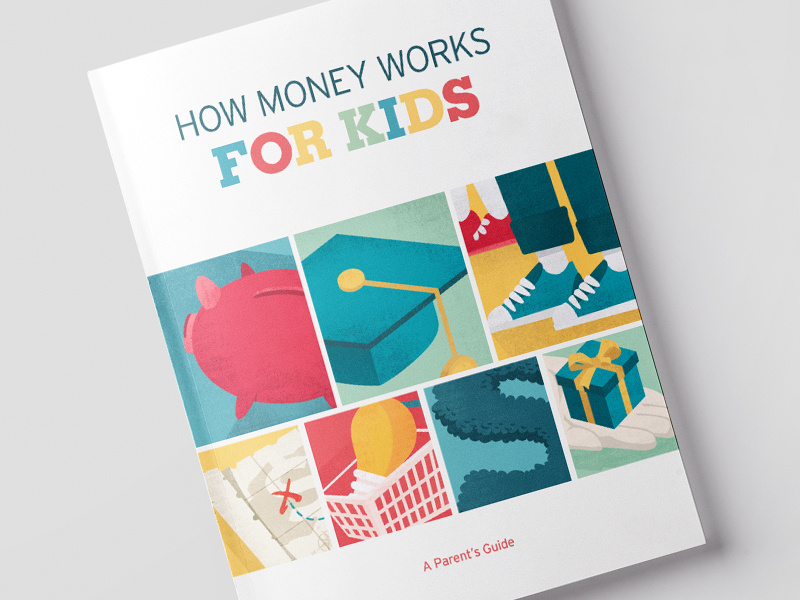 How Money Works For Kids finance typography kids texture vector illustration book cover cover book