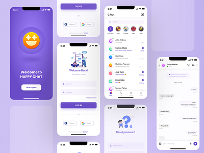 Happy Chat - Messaging Application best ui chat app emoji app figma graphic design illustration messaging app design purple color ui uiux