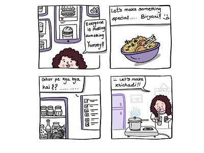 Cooking Comic applepencil comic art cooking curly hair design doodleart girl character indian ipadpro purple uxdesigner women
