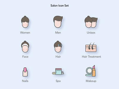 Salon Icon Set branding color design icons illustrator logo men nails salon spa treatment ui unisex ux uxui vector visual design women