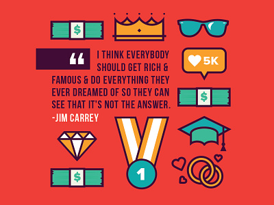 Jim Carrey Quote crown diamond glasses money quote rich rings vector