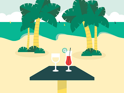 Key West beach boat drink illustration island lime ocean palm sand tree vector