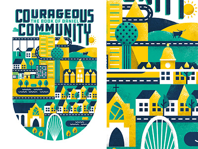 Courageous Community bridge church city community dallas highway illustration lake skyline texas tree vector