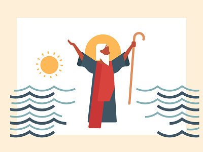 Red Sea beard christian illustration man red sea staff sun vector waves