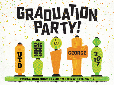 Party Invite bar beer cheers confetti graduation illustration invitation party tap texture