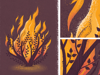 Burning Bush branch bush fire flames illustration leaves texture tree true grit