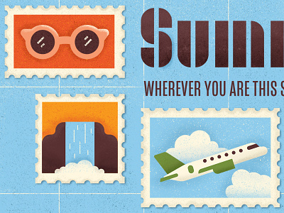 Summer Illustrations illustration map plane stamp summer sun glasses texture travel vector water