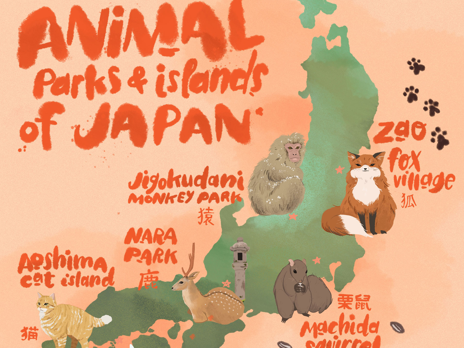 Illustrated Map of Animal Parks in Japan by Noël Kalmus on Dribbble