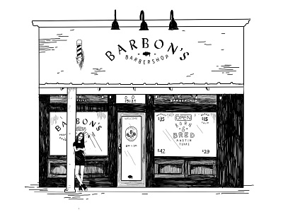 Barbon's Barbershop Storefront illustration procreate