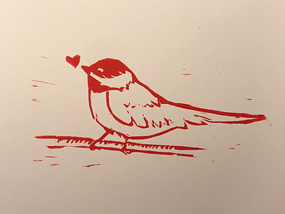 Chickadee bird block printing linocut printmaking