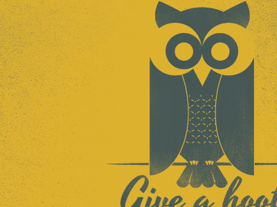 Hoot owl poster screenprint vintage