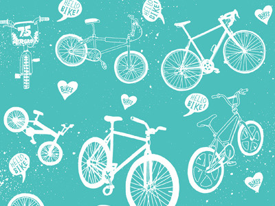 I Love My Bike bicycles bikes hearts pattern