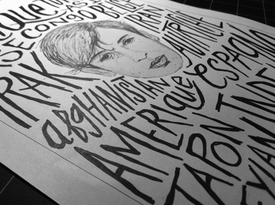 Editorial Illustration in Progress french lettering portrait sharpie words