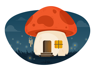 Tiny Home evening fantasy house illustration mushroom plant