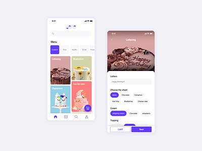 Daily UI 043_Food/drink menu cakecustom app customapp daily ui food app ui ui design uiux user interface