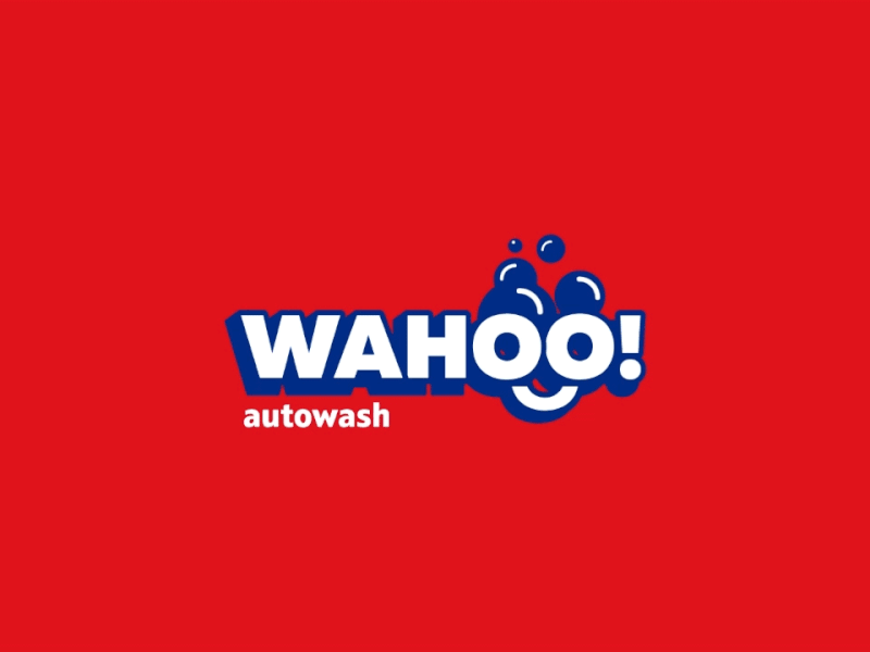 Wahoo Autowash animated gif animation blue brand identity branding bubbles car character graphic identity logo logotype motion motiongraphics red sans typography vector wordmark